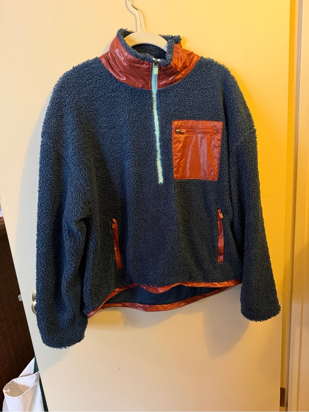 Fabletics Navy Sherpa Half-Zip Pullover with Rust Accents